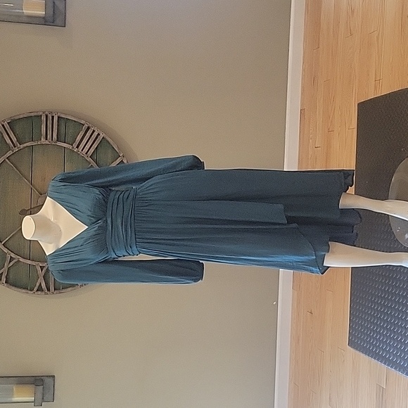 Anthropologie Gwendolyn Hi-low turquoise Drappy Maxi/ Midi Dress - Picture 2 of 16